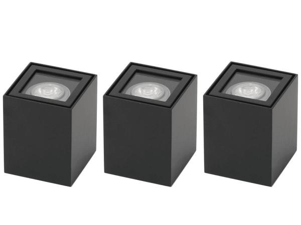 3x Base on opbouwspot GU10 kantelbaar 80x80mm zwart