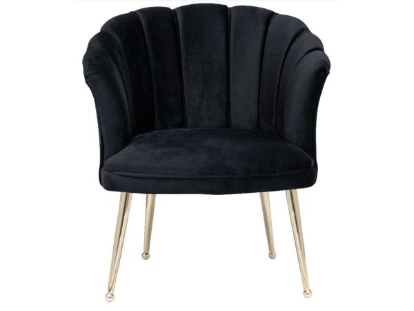 Bella Home - Schelpfauteuil velvet zwart - gouden poten