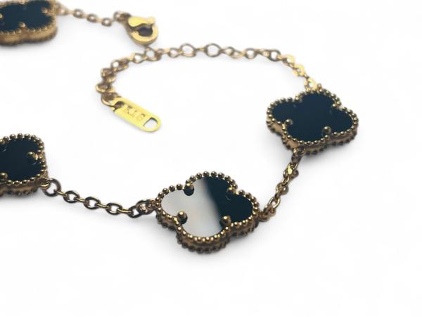 18kt Vergulde "Alhambra" Stijl Armband - Zwart Onyx-Stij