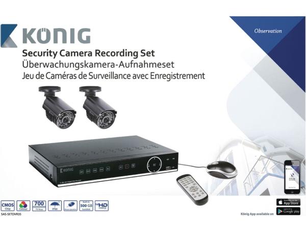 König Beveiligingscamera-opnameset met 500GB en 2 camera's