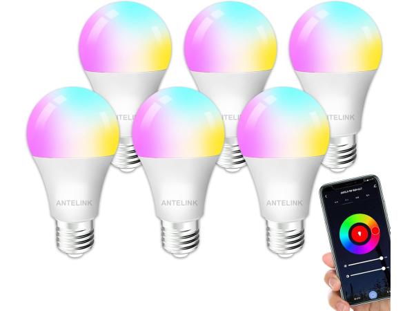 6x ANTELINK 9W dimbare RGB Smart LED wifi-lamp - Google
