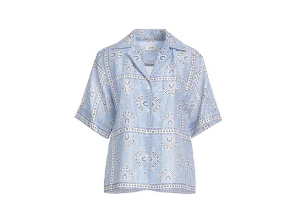 Sandro Blouse Maat 36 Lichtblauw met Print