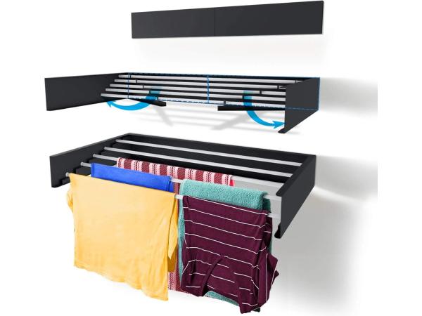 Novoz Wanddroogrek - Inklapbaar - Droogrek - Wasrek - 4 M drooglengte - 80 CM x 5 - Zwart