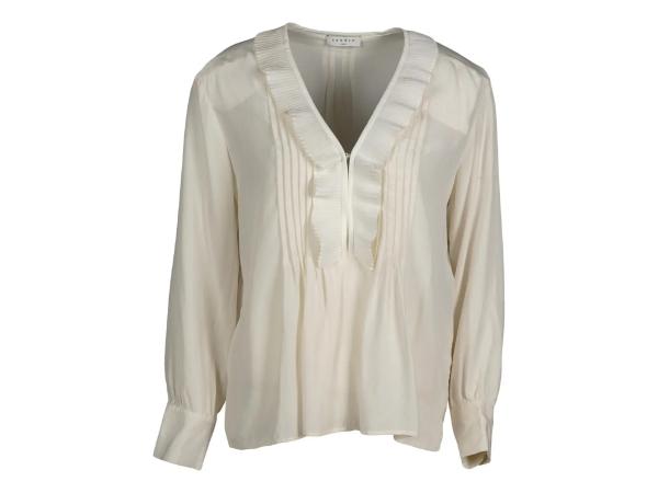 Sandro Blouse van zijde met ruches Maat 1/36 Wit