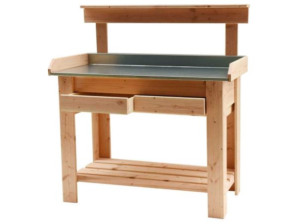 2x Douglas tuinwerktafel met zinken blad 110x48x109cm