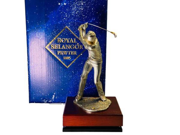 Uniek Royal Selangor | Tinnen Golfer Beeldje 18KT GP