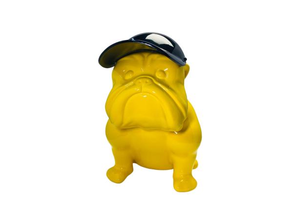 Uniek Pop Art | Grote Gele Bulldog Sculptuur met Pet