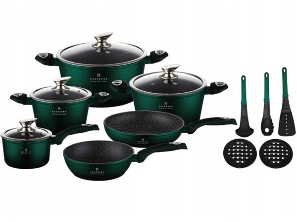 15-delige Luxe Pannenset van Gesmeed Aluminium - Groen/Zwart