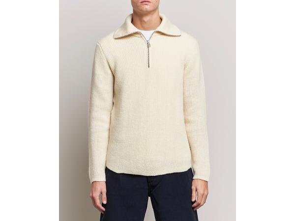 NN07 geribbelde wollen trui met halve rits maat L ecru