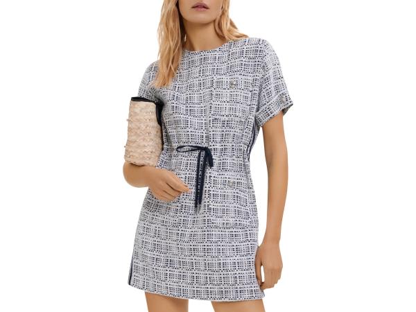 Maje Tweed Jurk Blauw wit Maat 38