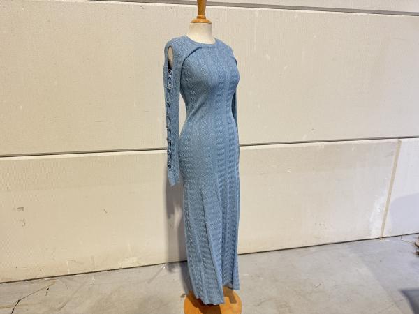 Sandro Gebreide midi-jurk met lange mouwen maat 40 Blauw