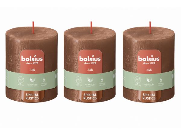 Bolsius rustieke kaarsen bruin – set van 3 stuks