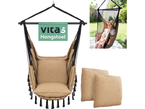 Vita5 XXL Hangstoel - Incl. 2 Kussens tot 225kg | Lichtbruin