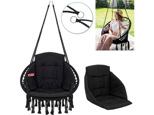 Vita5 Macramé Hangstoel Voor Binnen en Buiten Tot 150kg Zwart