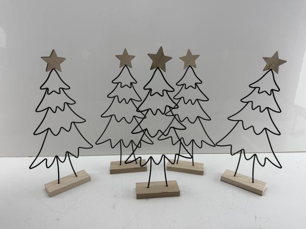 6x metalen kerstbomen op houten voet – 36,5 cm