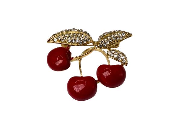 'Kersen' Broche met Kristal Pavé