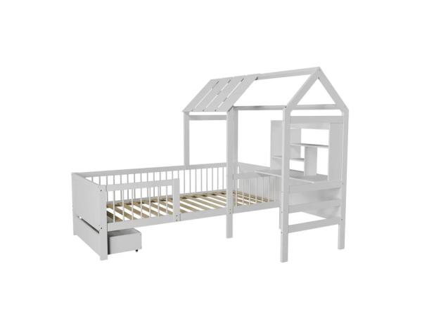 Kinderbed Yari - 90x200 cm Incl. Tafel en Lade - Wit