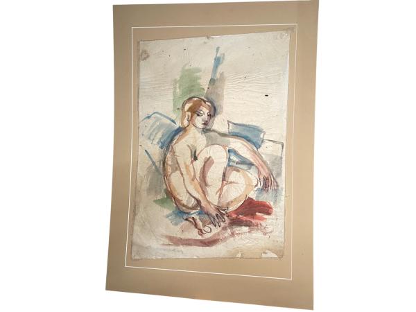 Rob Aussen | Aquarel op Rijstpapier | 'Zittend Naakt'