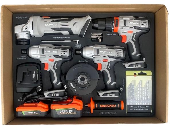 Daewoo 4-in-1 powertool set met accu's en lader DAMWS266