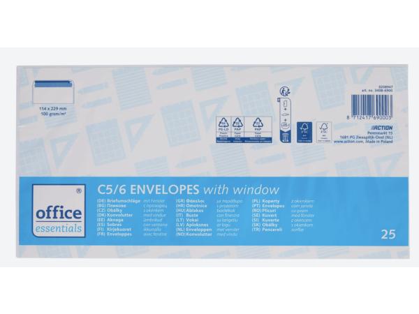 6x Office Essentials Enveloppen met Venster C5/6 – 25 Stuks