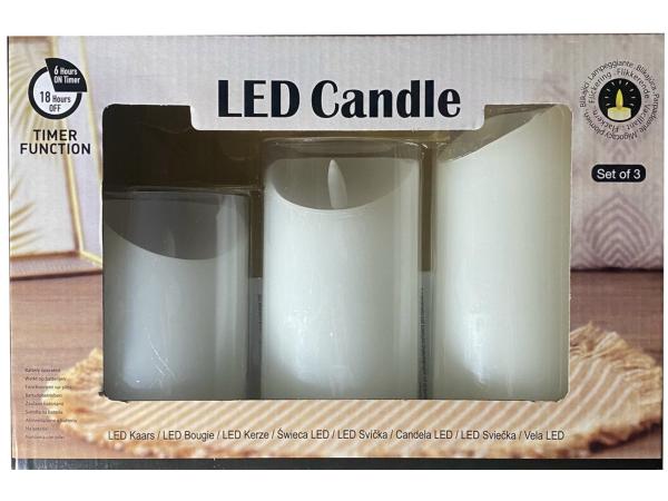 Set van 3 LED Kaarsen – Timerfunctie & Flikkerend licht