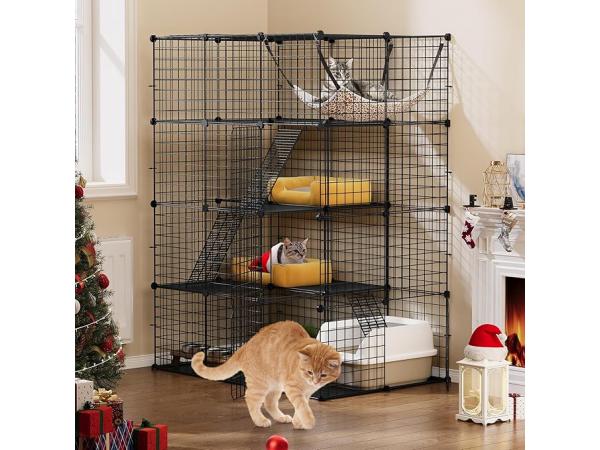 Grote dierenkooi metaal 4 niveaus (Metaal Zwart)