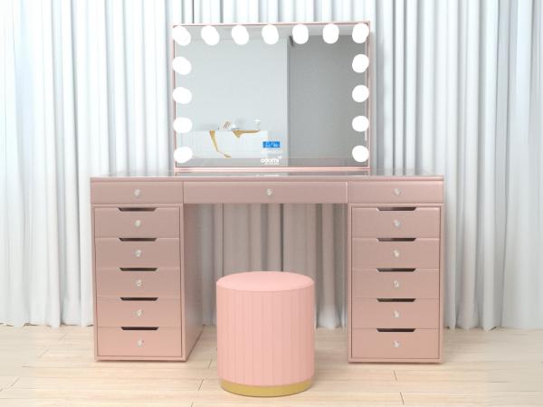 Luxe kaptafel met verlichting - Roze - Incl. poef