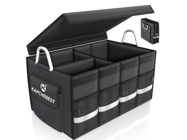 Kapchebest Kofferbak Auto Organizer Opvouwbaar Zwart, 63 Liter - Kofferbak Opbergbox 60x35x30 cm – Kofferbak Tas Met Klitteband – Kofferbaktas Organizer