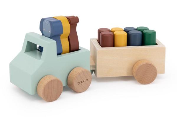 Trixie Houten Speelgoed - Auto met aanhangwagen - Speelgoedauto - Met dieren - Vanaf 1,5 jaar - Voor Jongens en Meisjes - FSC