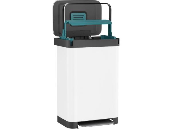 Prullenbak met pedaal - 50 liter - RVS - Wit - Pedaalemmer StangVollby Osdall - Automatisch Lucht Filter - Odor Control - 50L capaciteit - Soft Close Deksel - Afvalemmer - Met Hengsel - Afval Aandrukken - Scandinavisch Design - Hygiënisch
