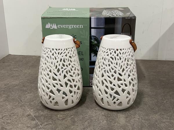 Evergreen Led-lantaarn 2-pack keramiek