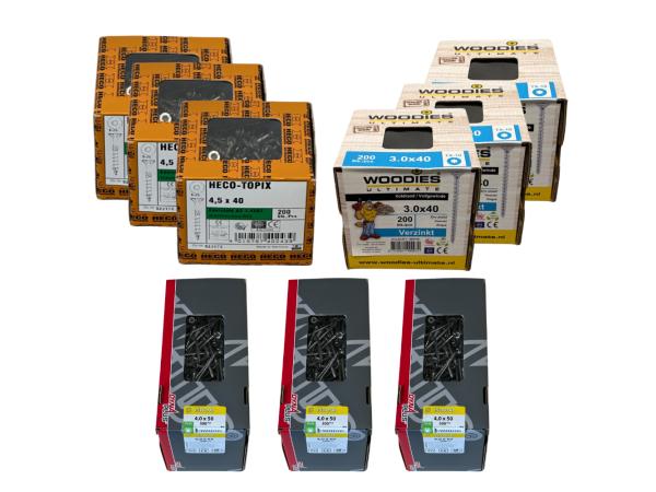 Houtschroeven set multipack XL – 3.0X40 -4.5X40 – 4.0X50