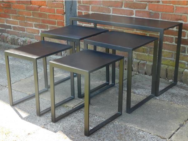 Industriële Tafelset - Zwart Mangohout &amp; Metaal - 5 Stuks