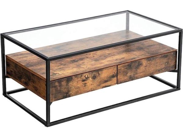 Salontafel Industrieel Hout/Glas – 125×60×45 cm