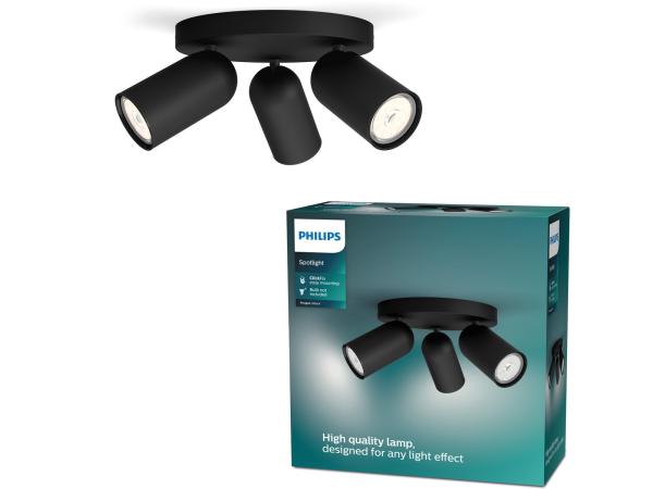 Philips Pongee opbouwspot - 3-lichts - zwart