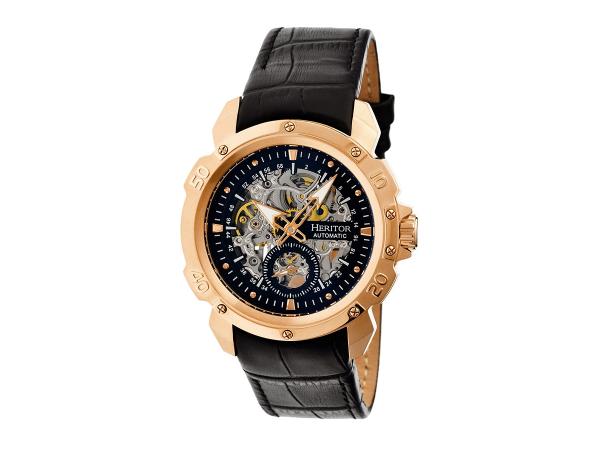 Heritor Carter Rose Gold Black Skeleton 