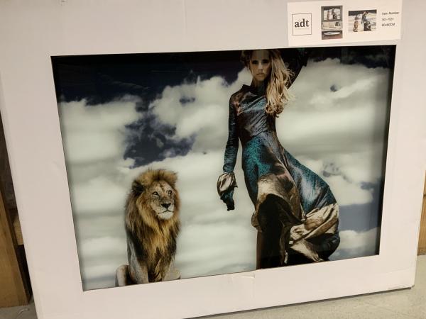 Glasschilderij dame met leeuw