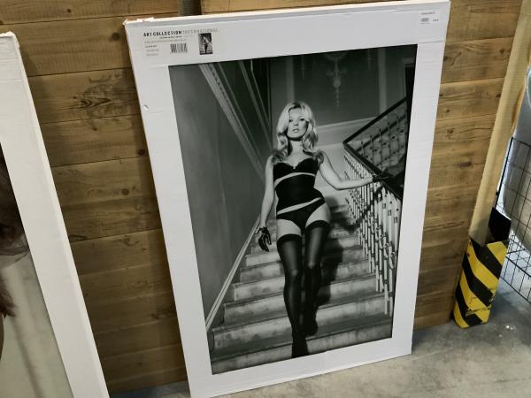 Glasschilderij dame op trap 80x120cm