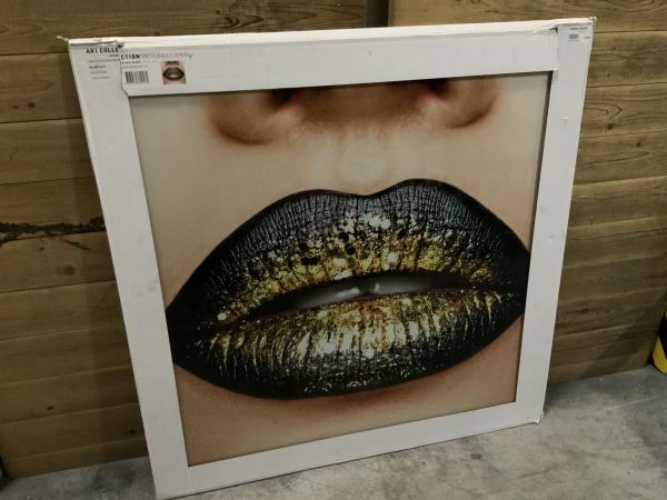Glasschilderij volle lippen 100x100cm