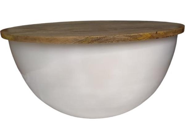 Salontafel Rond Wit - Industrieel Design - Mangohout 88 cm