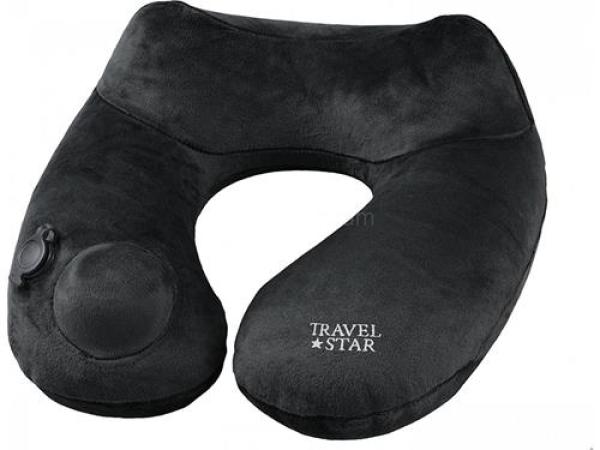 2x Travel Star Premium Opblaasbare Nek kussen Zwart