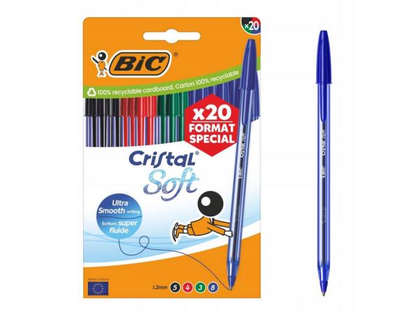 BIC Cristal Soft Medium pen, 1,2 mm, 4 kleuren, 20 st