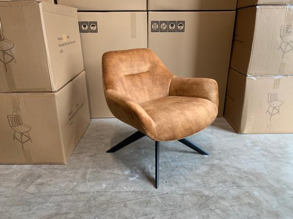 Fauteuil Las (2 stuks) - Velours - Velvet - Cognac - Goud