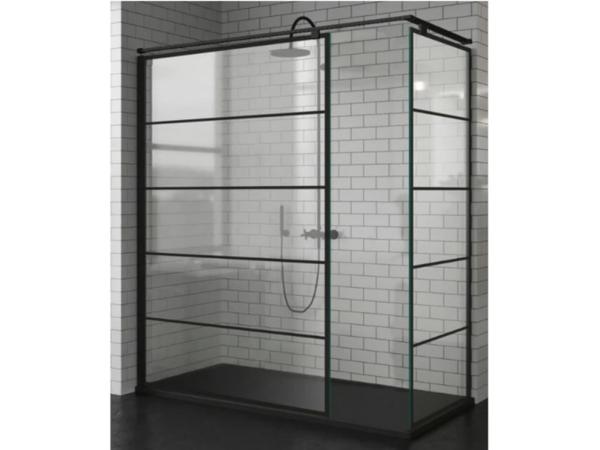 Novellini inloopdouche 77/80cm Kuadra stripes motief zwart