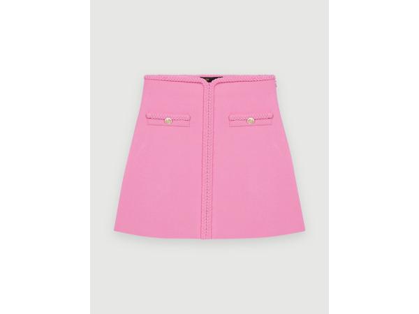 Maje Gebreide rok met gevlochten rand maat 40 Roze