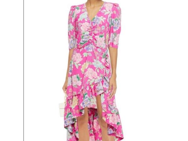 Sandro pink floral ruffled maxi dress maat 38
