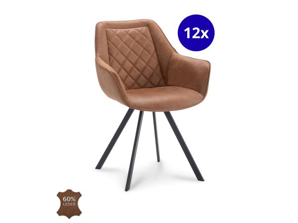 Armstoel Jean (set van 12) Microleder - Cognac