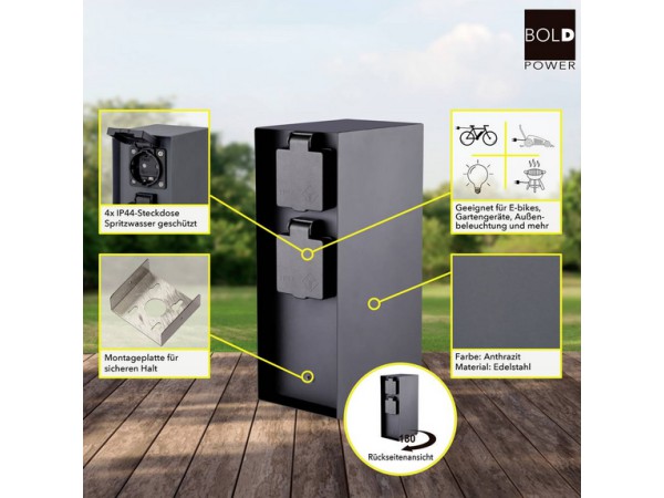 BOLD Buitenstopcontact 4-voudig Antraciet Zonder kabel1