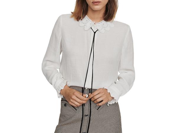 Maje Cassidi crêpe overhemd met kanten kraag maat 38