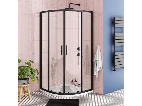 80x80cm Kwartrond Hoekinstap Schuifdeur Mat Zwart